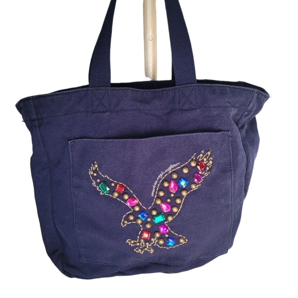 American Eagle Outfitters Vintage Navy Canvas Tote with Embellished Eagle